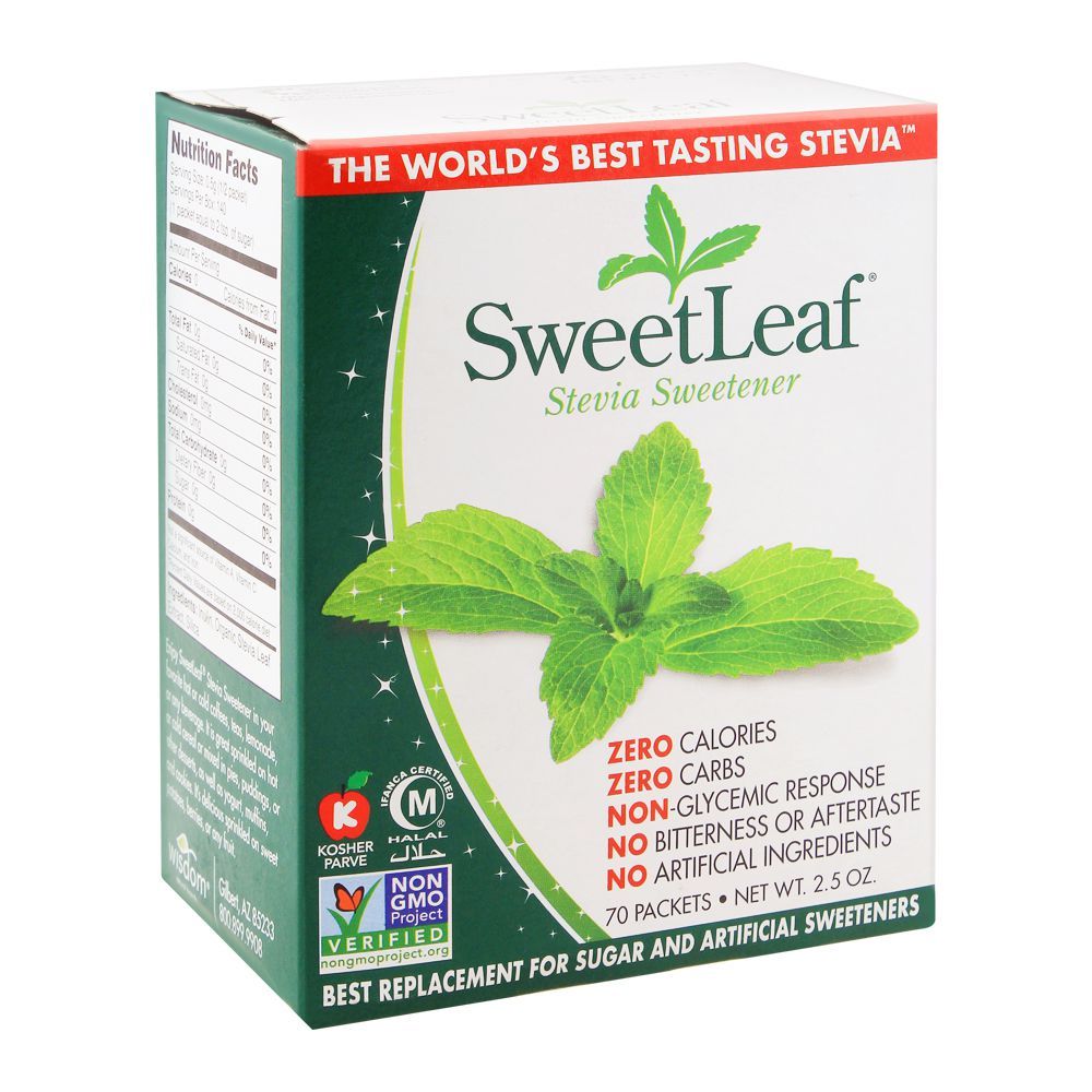 SweetLeaf Stevia Sweetener Sachet, 70-Pack, Gluten Free