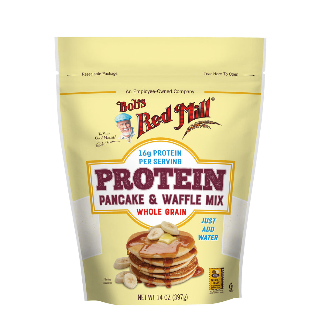 Bob's Red Mill Protein Pancake & Waffle Mix Sourced Non-GMO Pledge Whole Grain